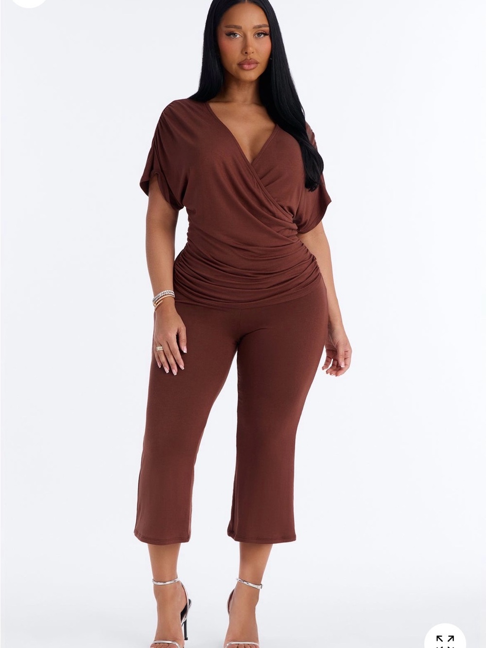 Fashion Nova Rust Short Sleeve Draped Women's Top
